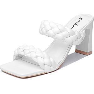 Yanhom Women’s Double Braided Heels Sandals Fashion Square Toe Heels